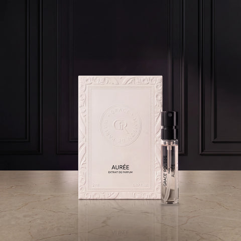 AURÉE perfume packaging displayed against a dark background, Grace’ Routine
