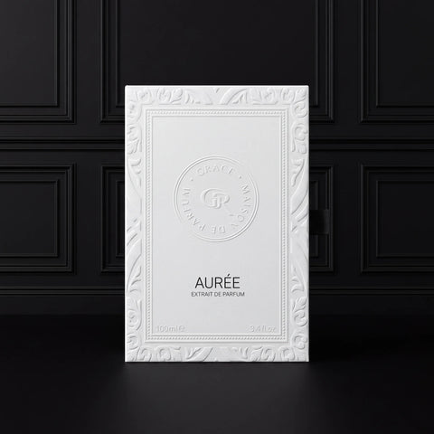 AURÉE 100 ml Extrait de Parfum, blind-embossed packaging, Grace’ Routine