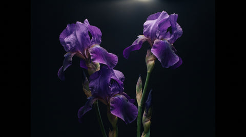 Iris flowers on black
